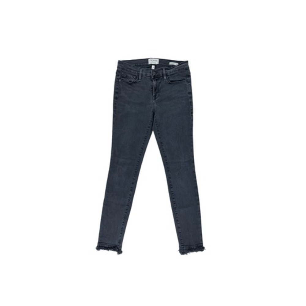 Frame Le Skinny De Jeanne Black Mid Rise Jeans Raw Hem Size 28